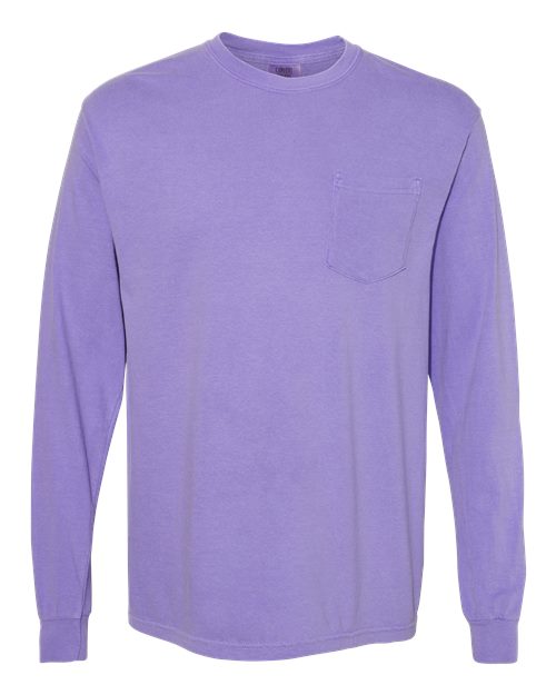 Unisex Garment-Dyed Heavyweight Long Sleeve Pocket T-Shirt Comfort Colors Violet