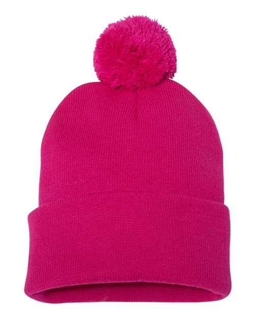 12" Pom-Pom Cuffed Beanie Sportsman Neon Fuchsia One Size