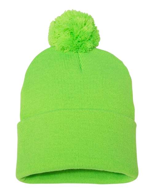 12" Pom-Pom Cuffed Beanie Sportsman Neon Green One Size