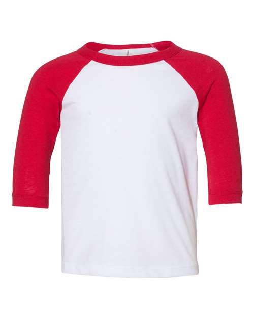 Toddler Three-Quarter Sleeve Baseball Tee BELLA + CANVAS White Red