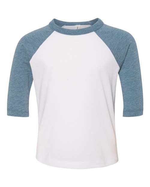 Toddler Three-Quarter Sleeve Baseball Tee BELLA + CANVAS White Denim