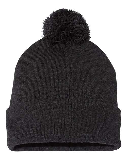 12" Pom-Pom Cuffed Beanie Sportsman Heather Charcoal One Size