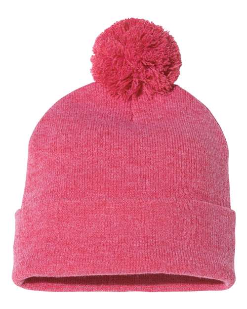 12" Pom-Pom Cuffed Beanie Sportsman Heather Red One Size