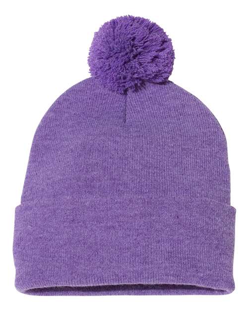 12" Pom-Pom Cuffed Beanie Sportsman Heather Purple One Size