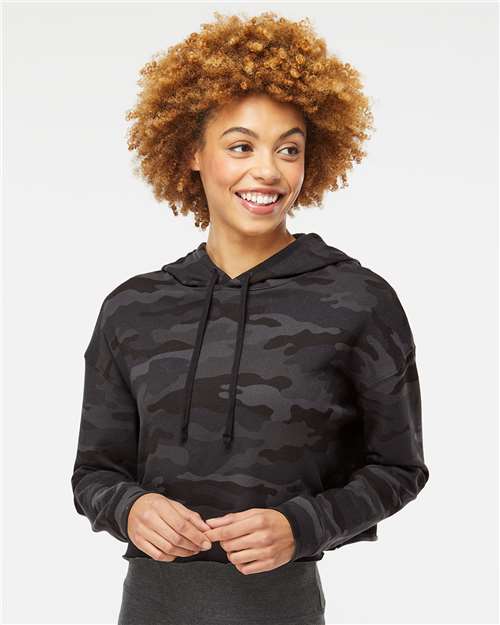 Women’s Lightweight Crop Hooded Sweatshirt Independent Trading Co. Black Camo