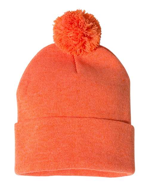 12" Pom-Pom Cuffed Beanie Sportsman Heather Orange One Size