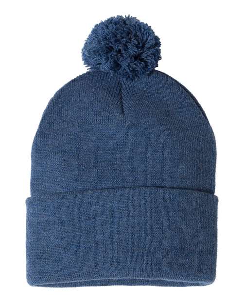 12" Pom-Pom Cuffed Beanie Sportsman Heather Dark Royal One Size