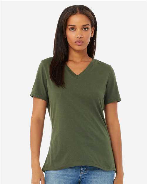 Women’s Relaxed Jersey V-Neck Tee BELLA + CANVAS Military Green