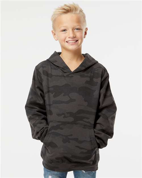 Youth Midweight Hooded Sweatshirt Independent Trading Co. Black Camo