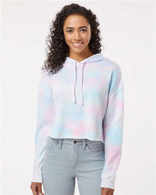 Women’s Lightweight Crop Hooded Sweatshirt Independent Trading Co. Tie Dye Cotton Candy
