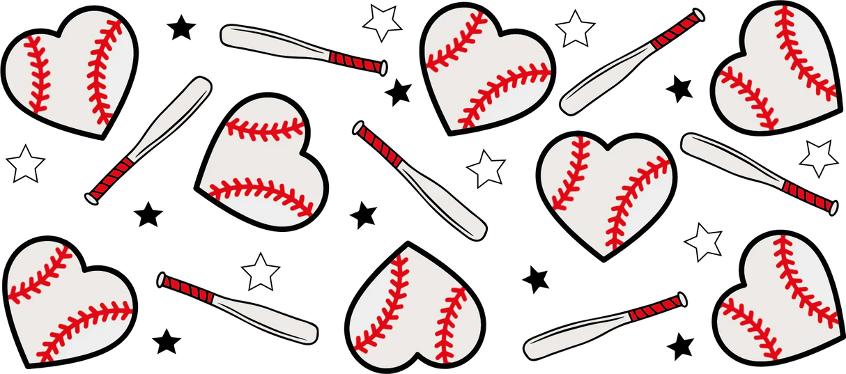 Baseball Ball Heart Design - Baseball Cup Wrap UV Sticker Permanent UV DTF Decal