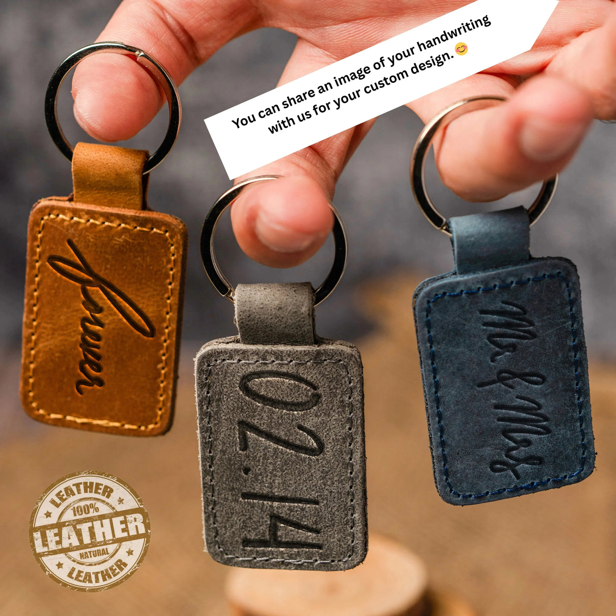 Custom Engraved Leather Keychain – Square