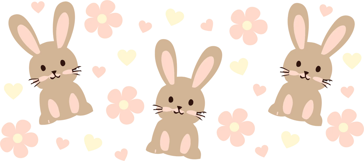 Brown Bunny Flowers Design - Easter Cup Wrap UV Sticker Permanent UV DTF Decal