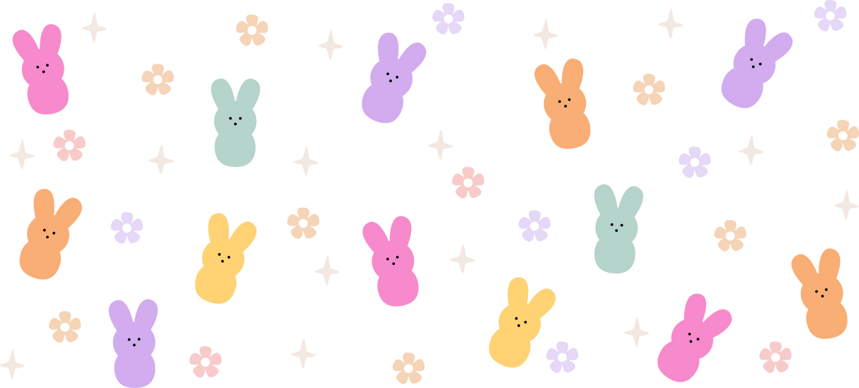 Colorful Bunny And Flowers - Easter Cup Wrap UV Sticker Permanent UV DTF Decal
