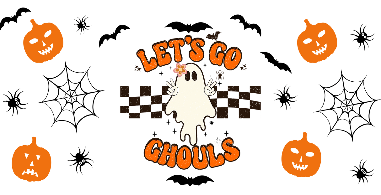 Let's Go Ghouls Pumpkin Design - Halloween Cup Wrap UV Sticker Permanent UV DTF Decal ready2transfer