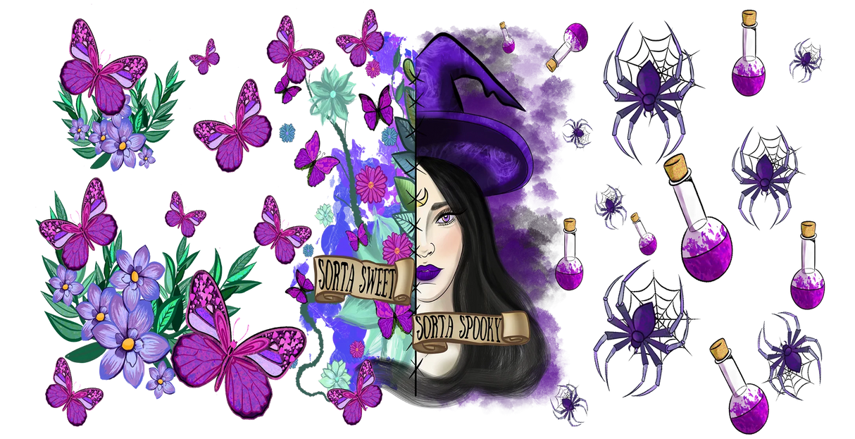 Sorta Sweet Sorta Spooky - Halloween Cup Wrap UV Sticker Permanent UV DTF Decal ready2transfer