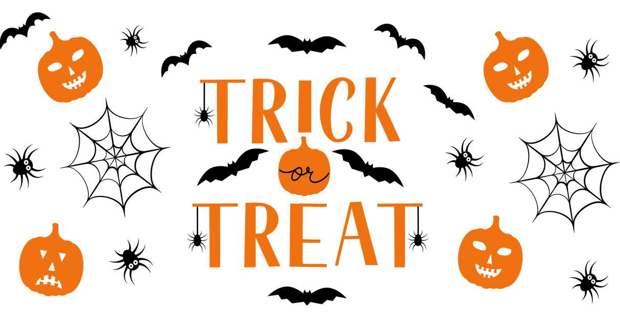 Trick Or Treat Orange Design - Halloween Cup Wrap UV Sticker Permanent UV DTF Decal ready2transfer