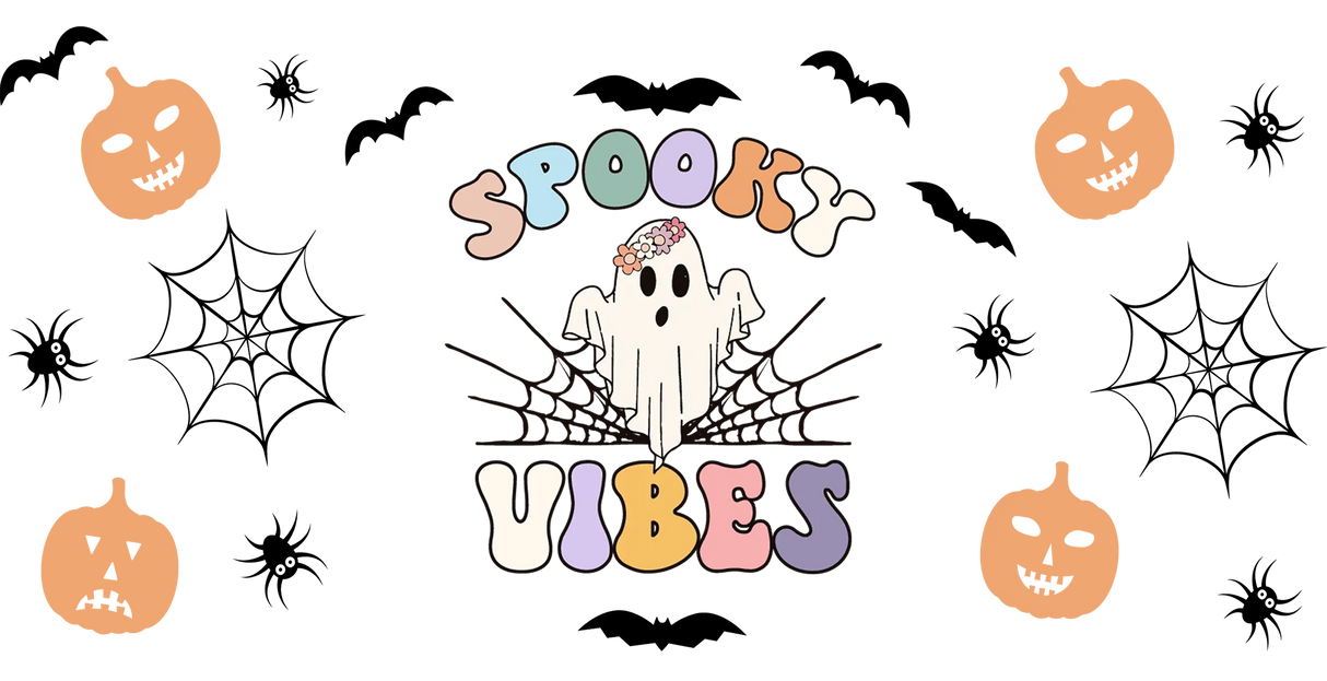 Ghost And Pumpkins - Halloween Cup Wrap UV Sticker Permanent UV DTF Decal ready2transfer