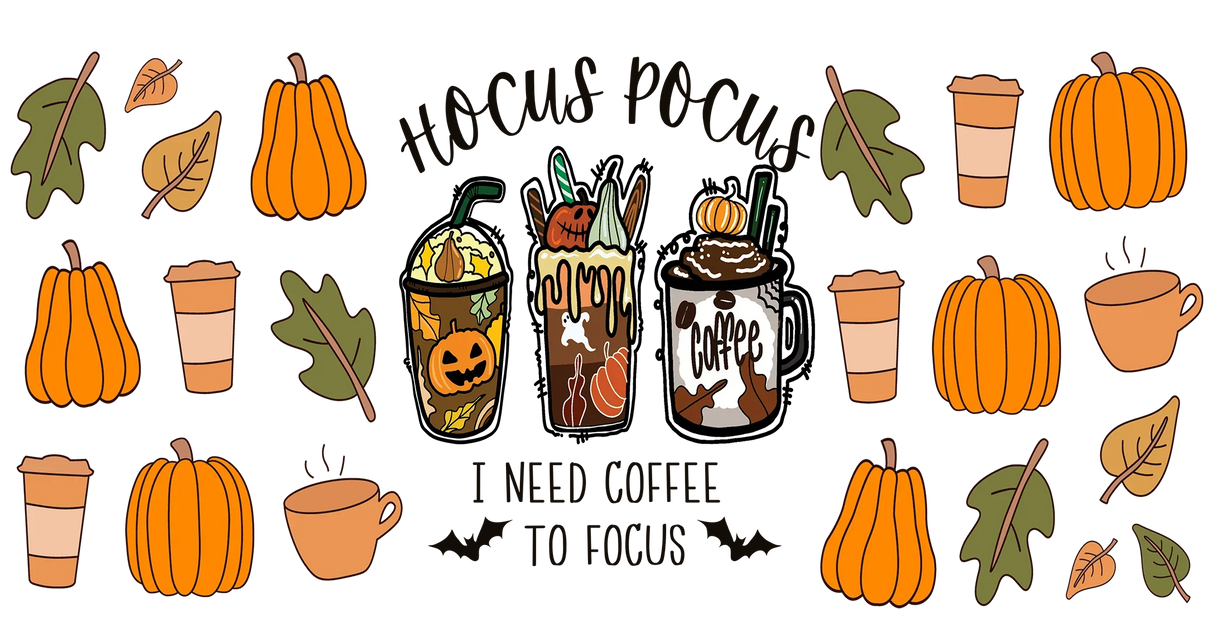 Hocus Pocus I Need Coffee - Halloween Cup Wrap UV Sticker Permanent UV DTF Decal ready2transfer