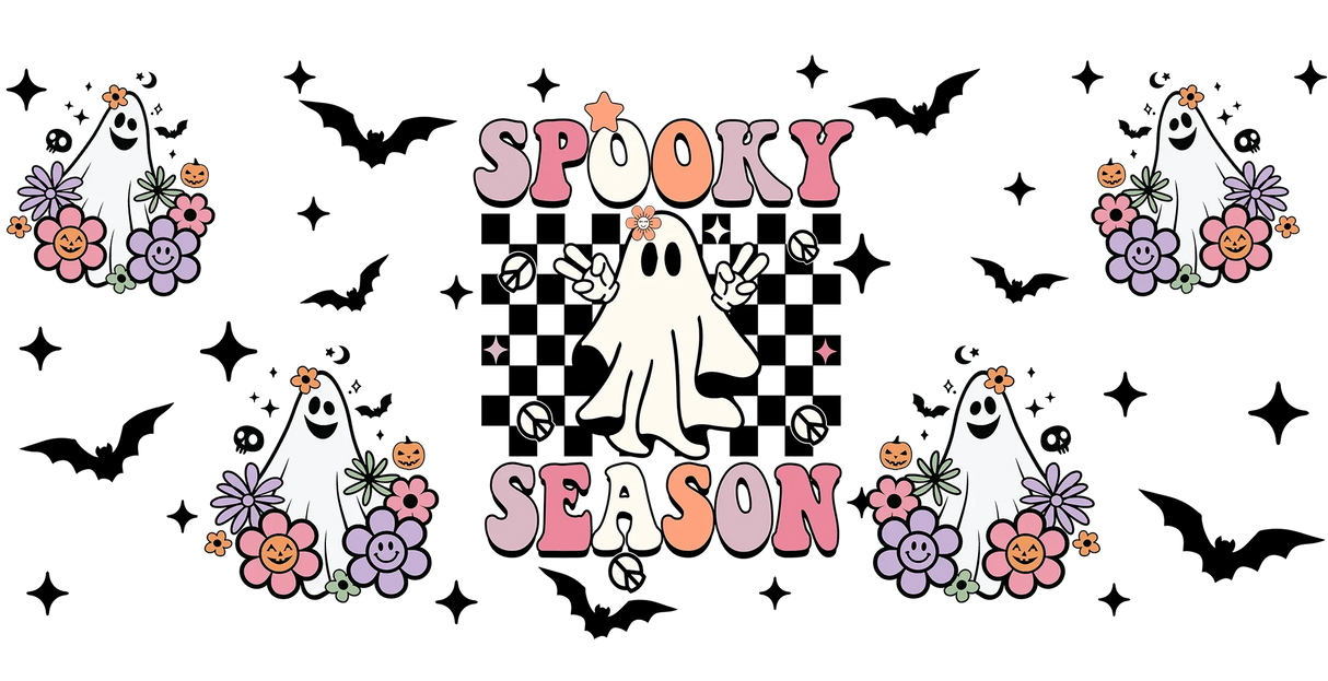 Spooky Ghosts Checkered Design - Halloween Cup Wrap UV Sticker Permanent UV DTF Decal ready2transfer