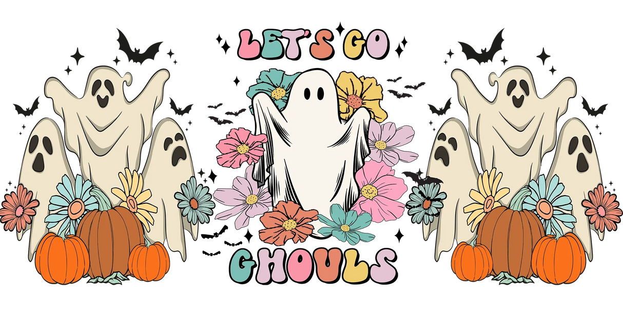 Go Ghosts Pumpkin Design - Halloween Cup Wrap UV Sticker Permanent UV DTF Decal ready2transfer