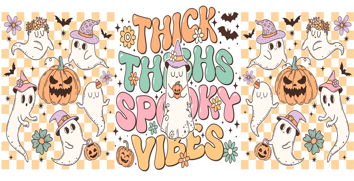 Thick Thighs Checkered Design - Halloween Cup Wrap UV Sticker Permanent UV DTF Decal ready2transfer