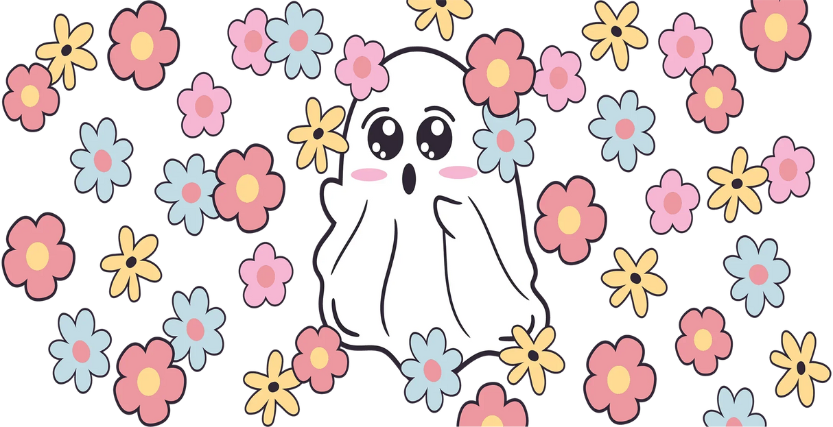 Ghost Flowers Design - Halloween Cup Wrap UV Sticker Permanent UV DTF Decal ready2transfer