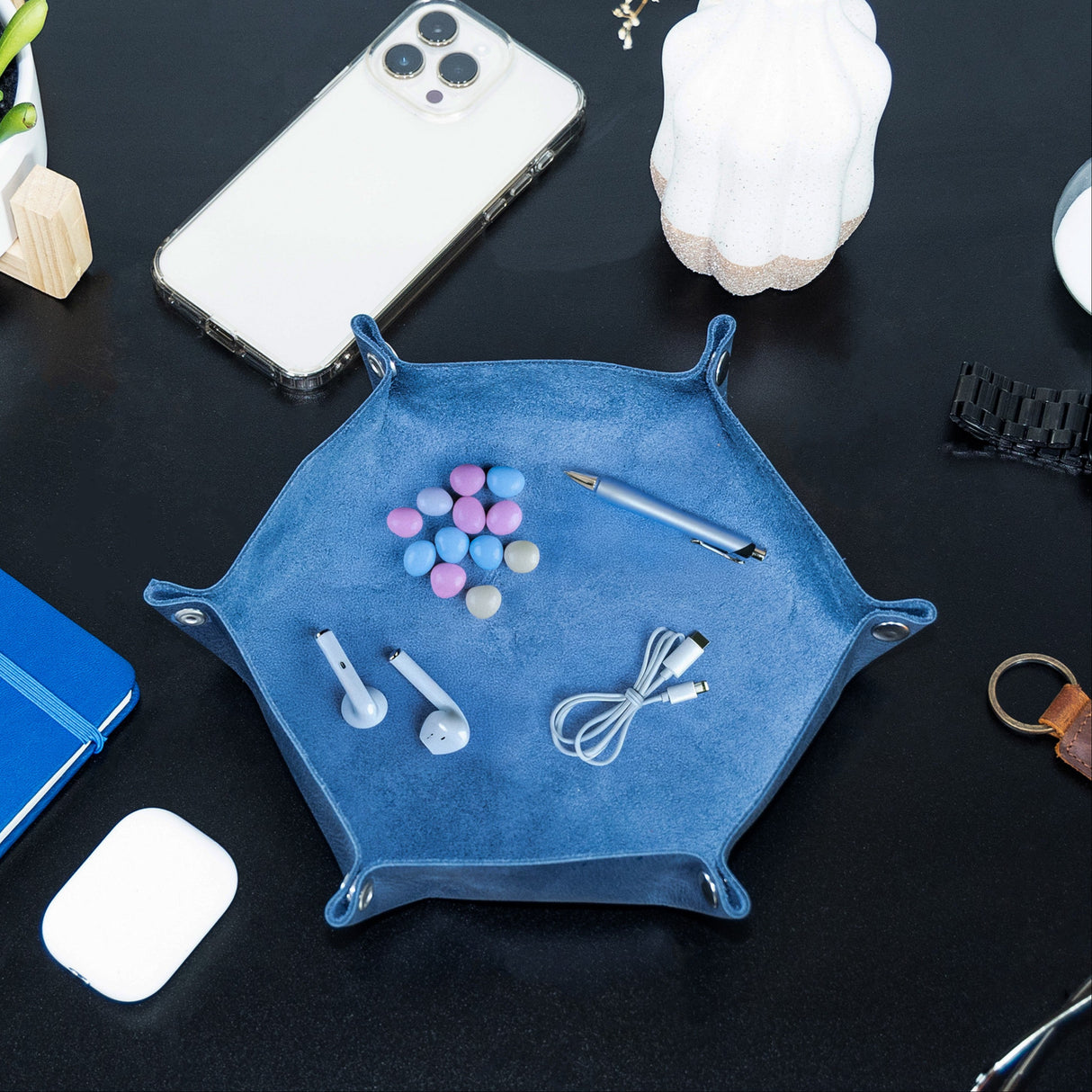 Custom Engraved Leather Hexagon Tray Transfer Kingdom