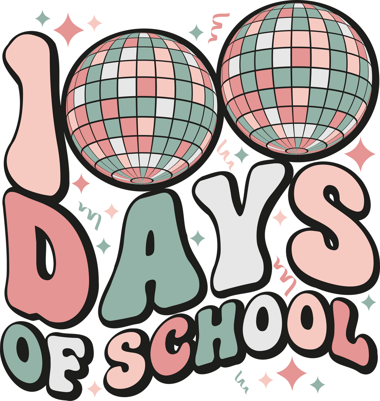 100 Days Of School DTF Transfer ready2transfer Black