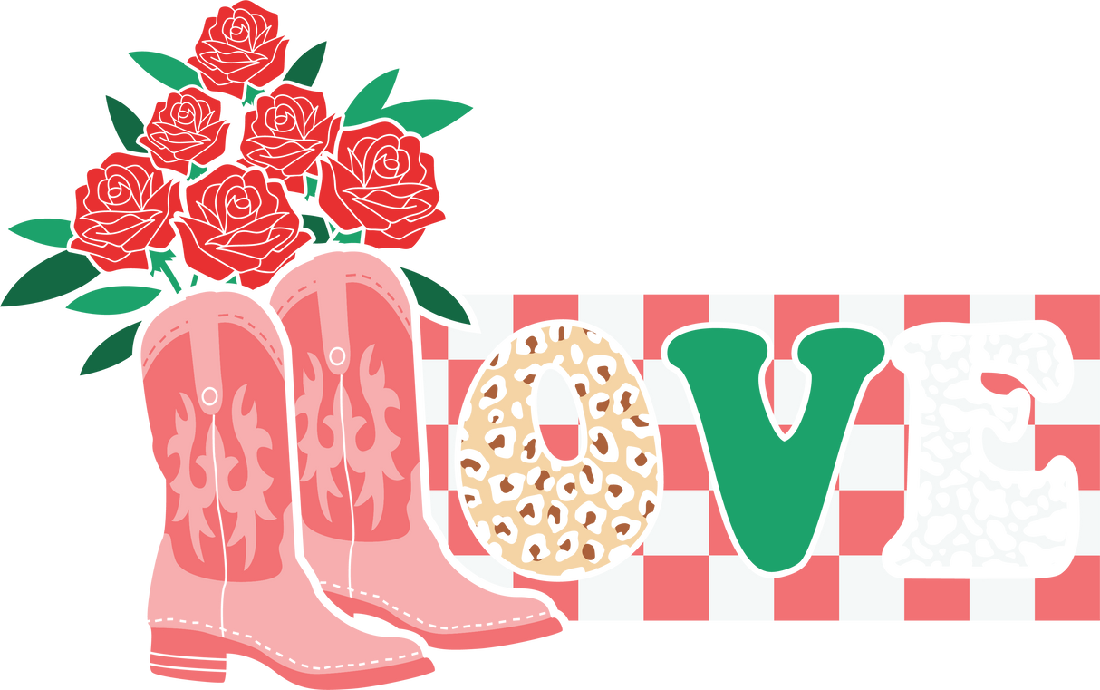 LOVE ROSES AND BOOTS DTF Transfer ready2transfer