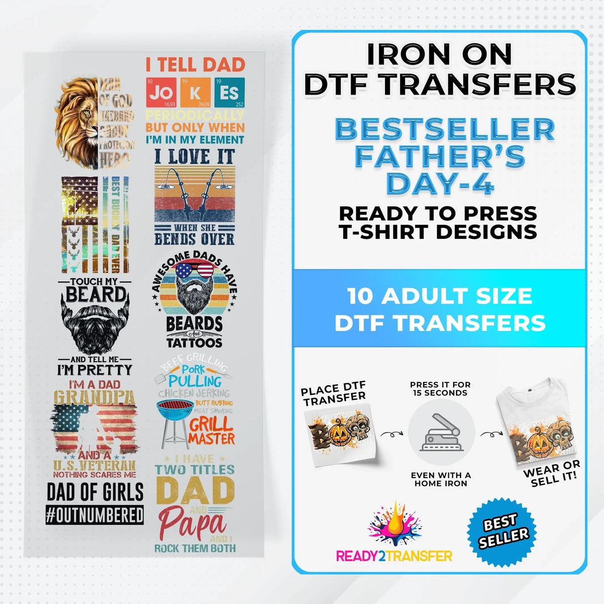 Best Seller Father's Day T-shirt Designs Premade DTF Gangsheet - DTF Bundle 4
