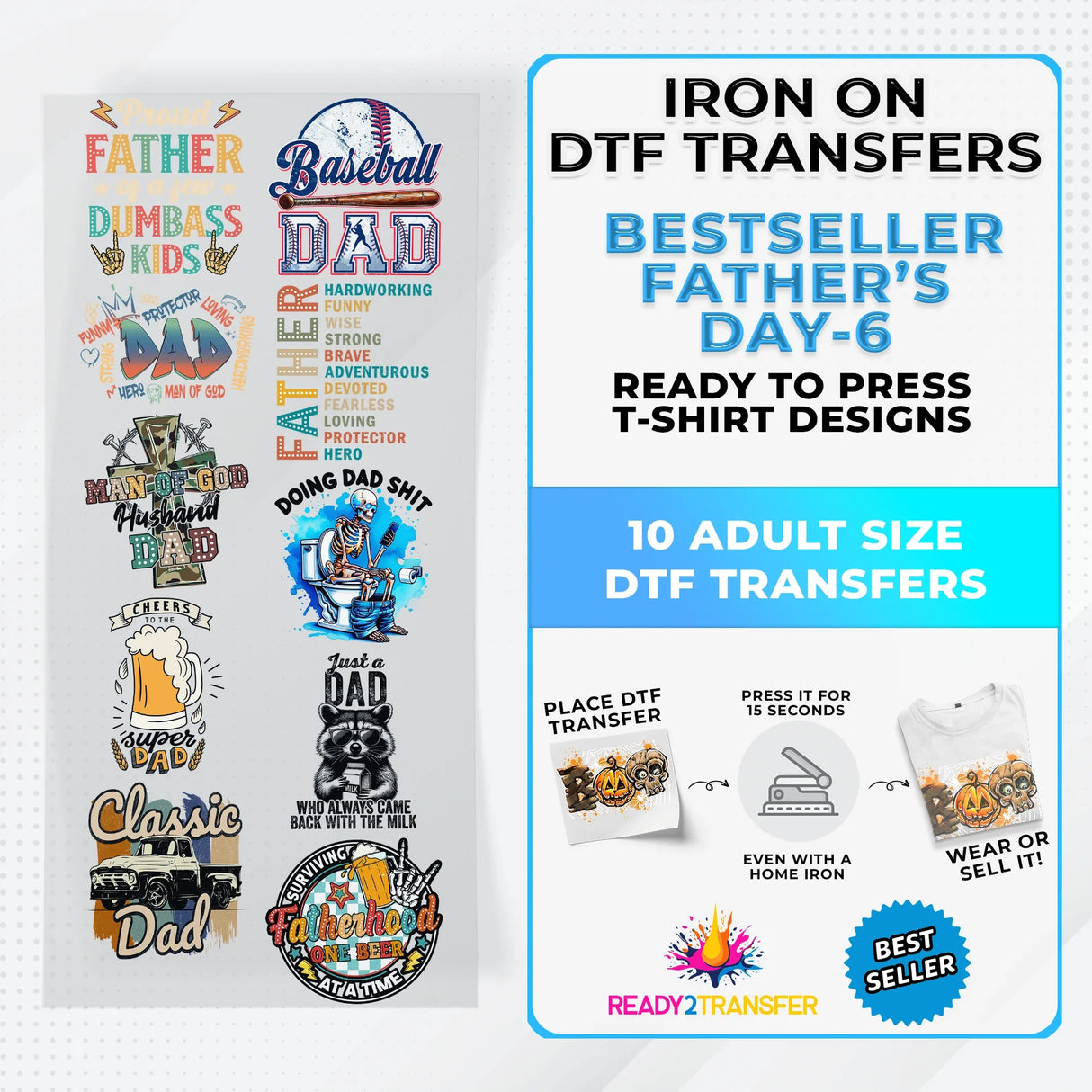 Best Seller Father's Day T-shirt Designs Premade DTF Gangsheet - DTF Bundle 6