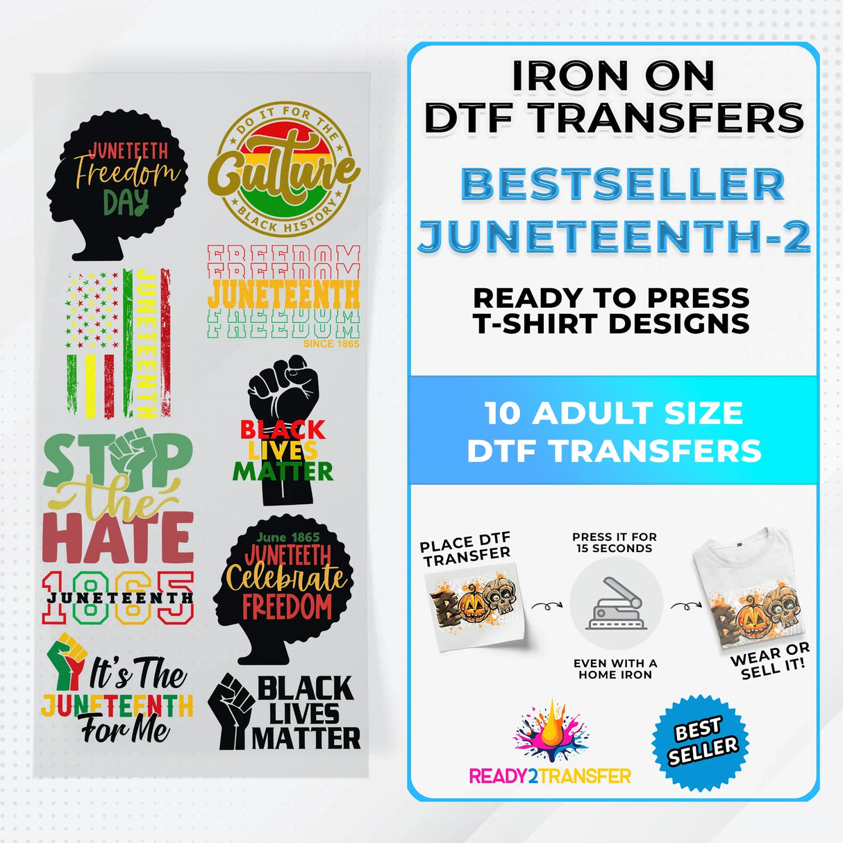 Best Seller Juneteenth T-shirt Designs Premade DTF Gangsheet - DTF Bundle 5