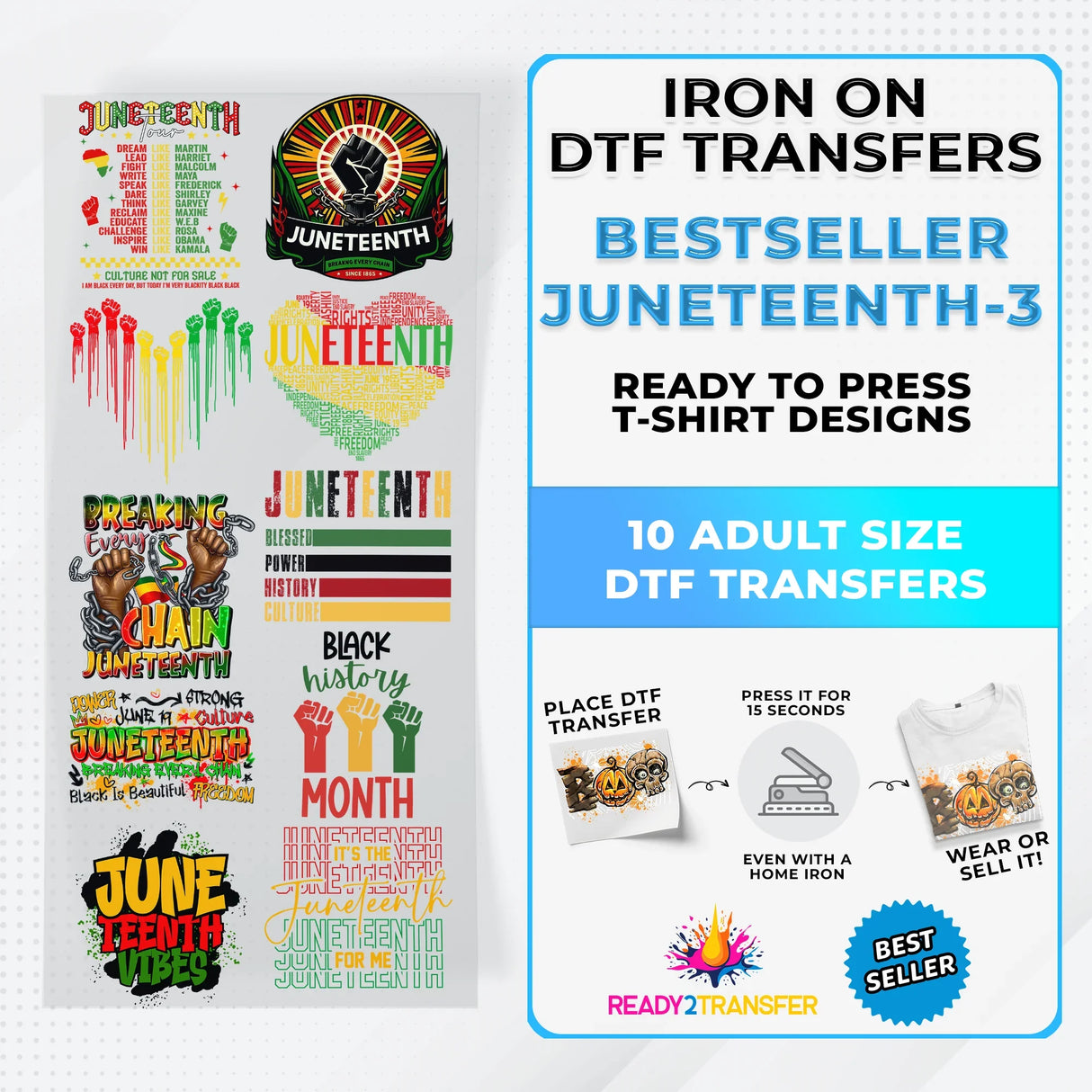 Best Seller Juneteenth T-shirt Designs Premade DTF Gangsheet - DTF Bundle 6