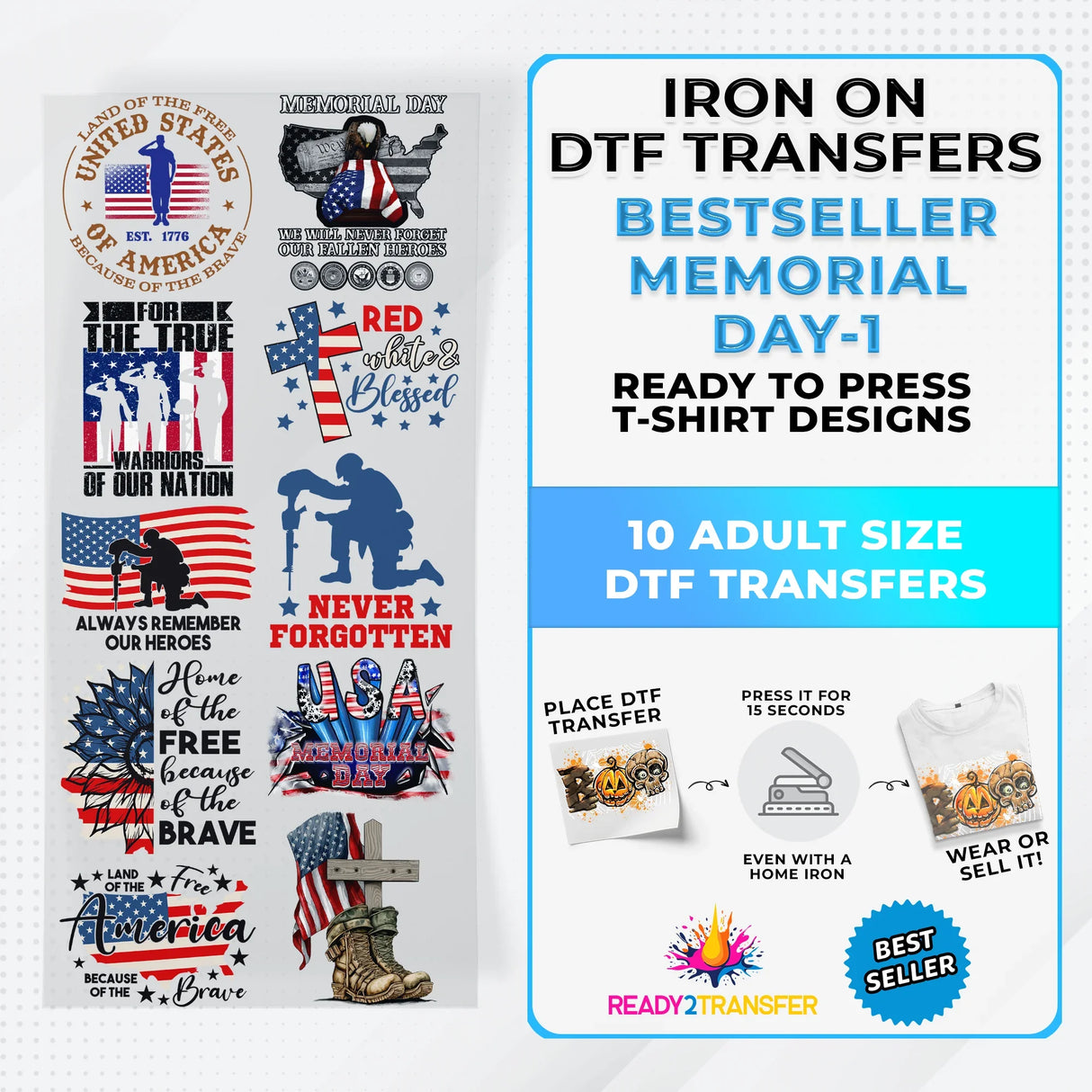 Best Seller Memorial Day T-shirt Designs Premade DTF Gangsheet - DTF Bundle 4