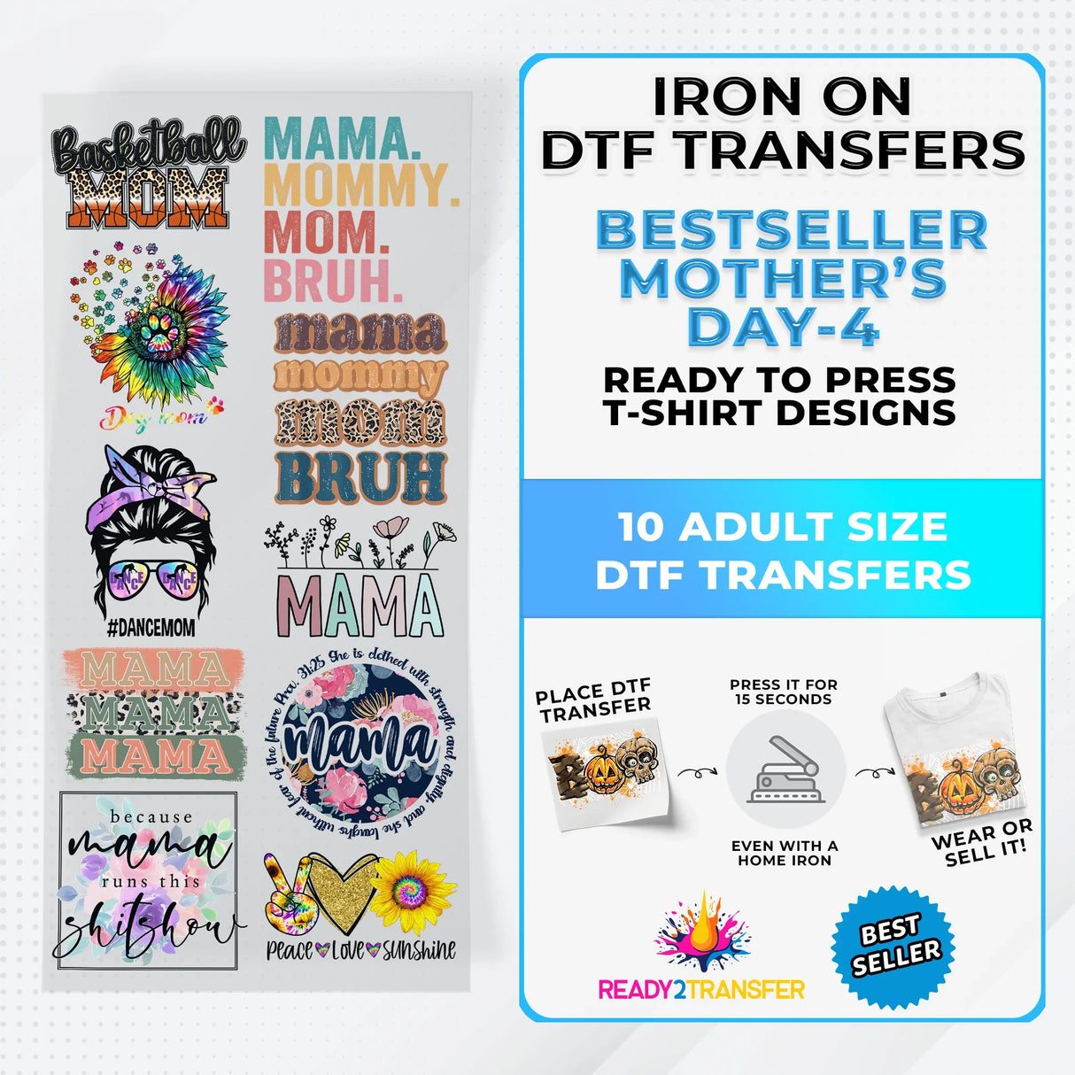 Best Seller Mother's Day T-shirt Designs Premade DTF Gangsheet - DTF Bundle 4