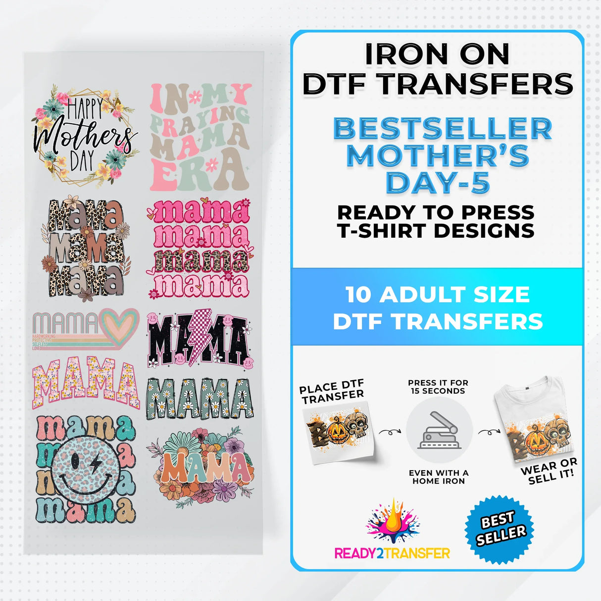 Best Seller Mother's Day T-shirt Designs Premade DTF Gangsheet - DTF Bundle 5
