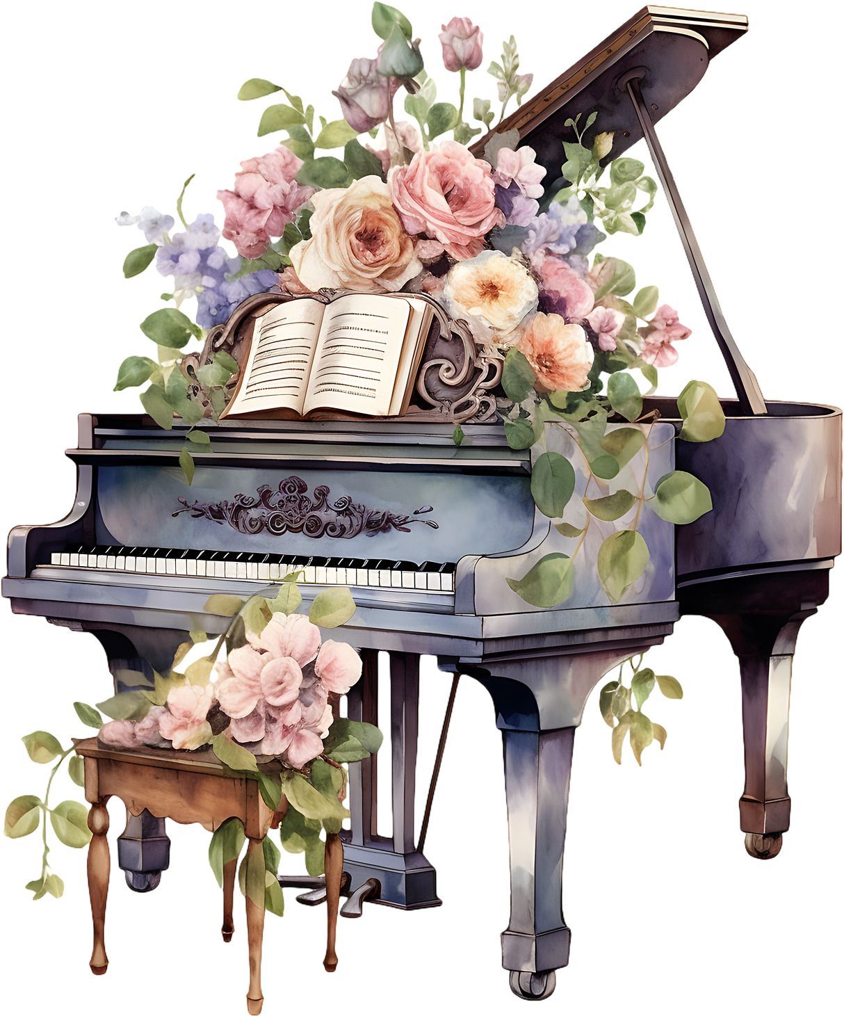 Piano & Flowers - Music DTF Transfers ready2transfer