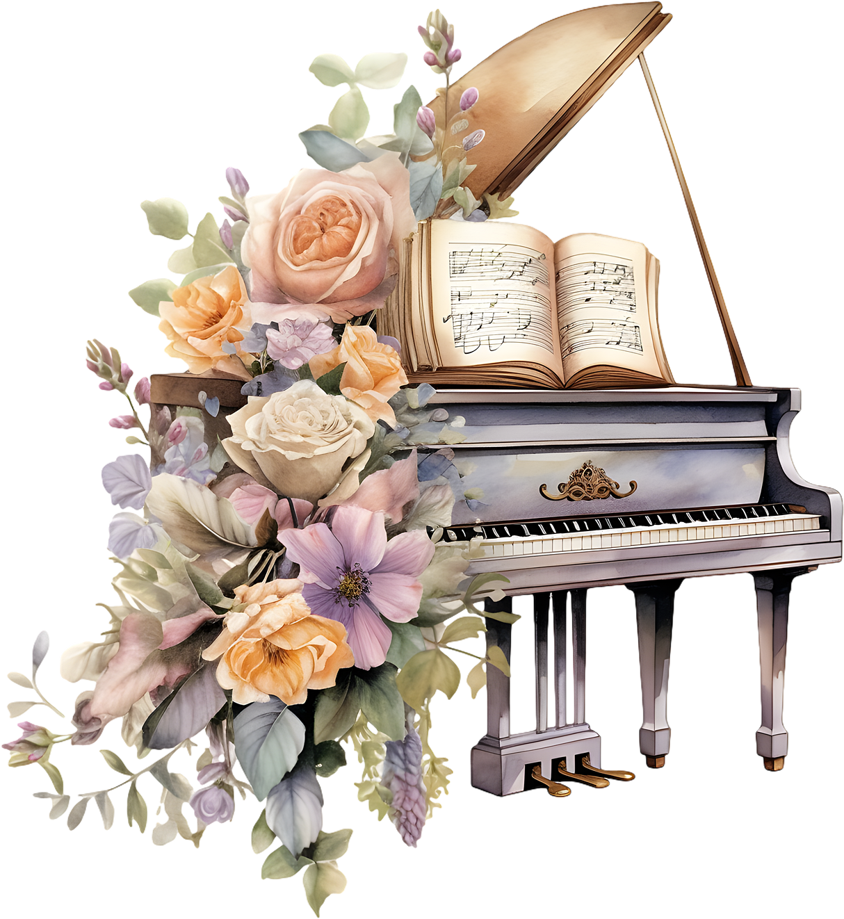 Piano & Colorful Flowers - Music DTF Transfers ready2transfer