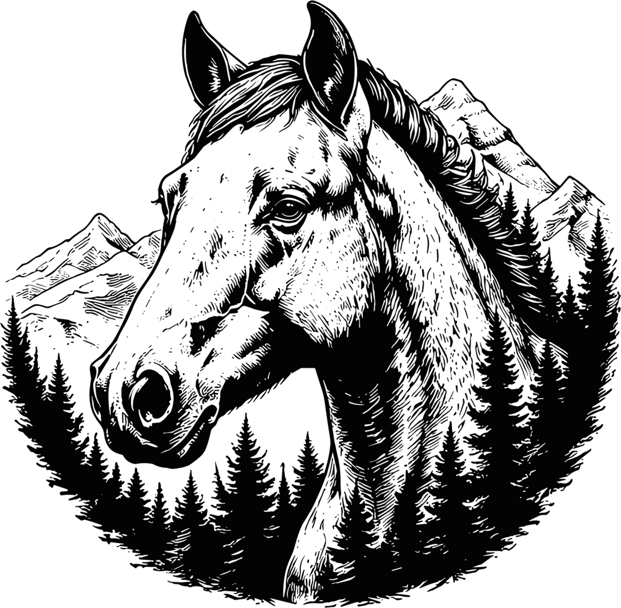 Horse B&W - Animals DTF Transfers