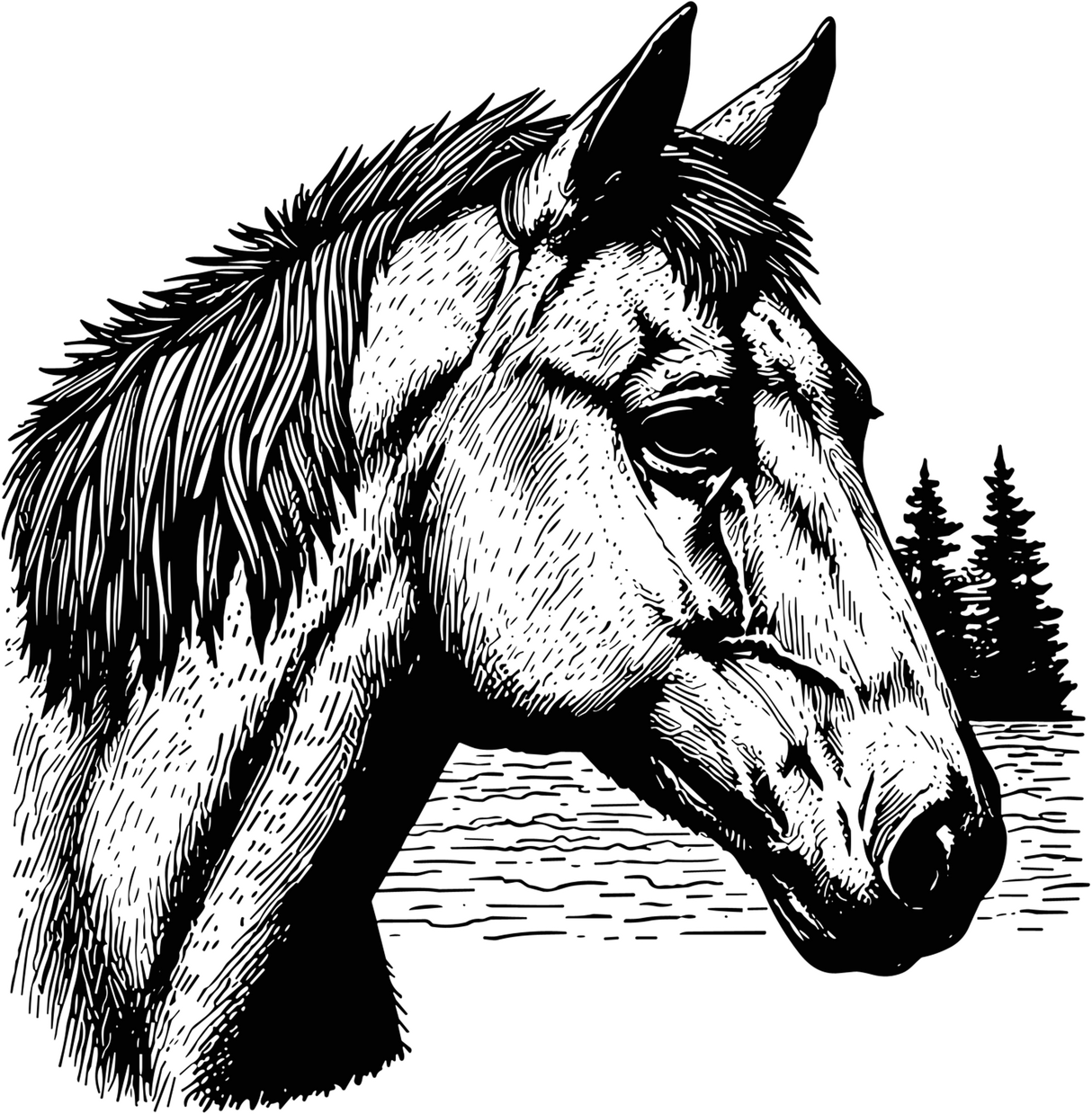 Horse Portrait B&W - Animals DTF Transfers