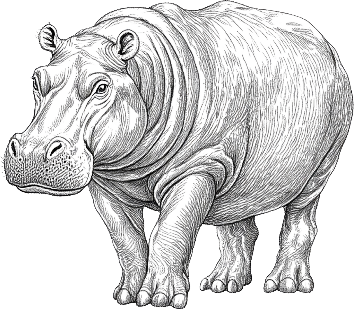 Hippopotamus B&W - Animals DTF Transfers