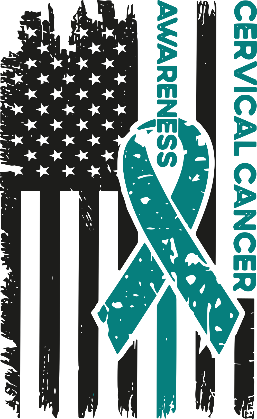 USA Flag, Teal Ribbon - Cervical Cancer DTF Transfers