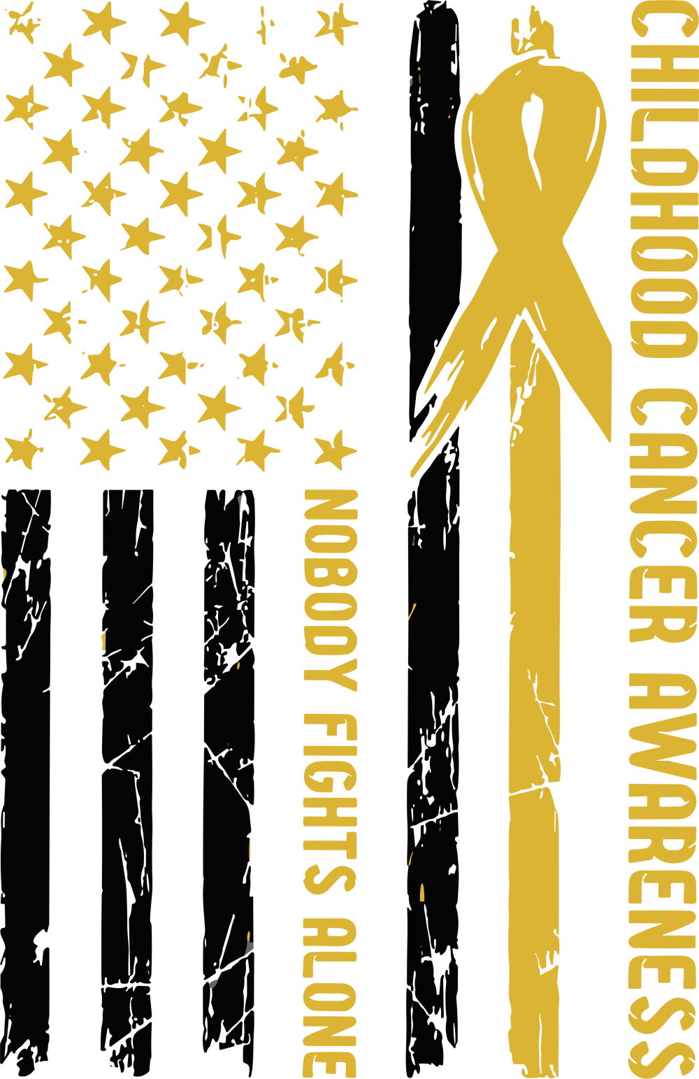 Nobody Fights Alone, US Flag - Childhood Cancer DTF Transfers