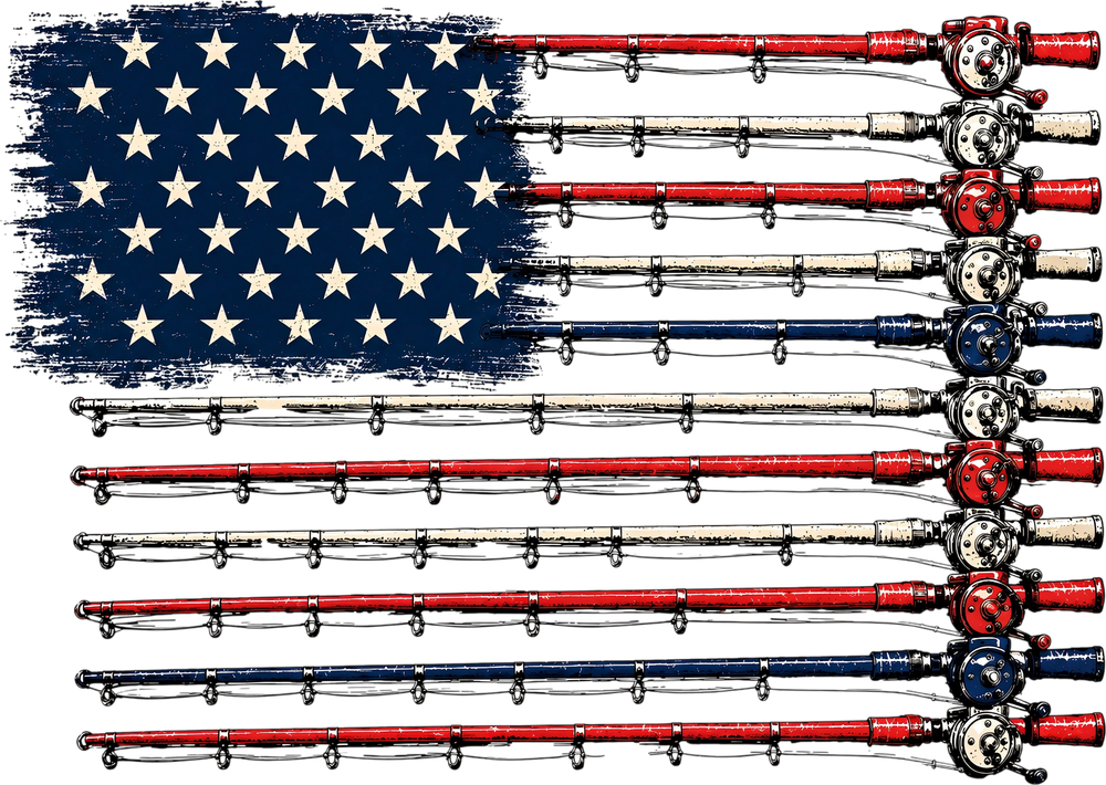 US Flag, Fishing Rods - Fishing DTF Transfers