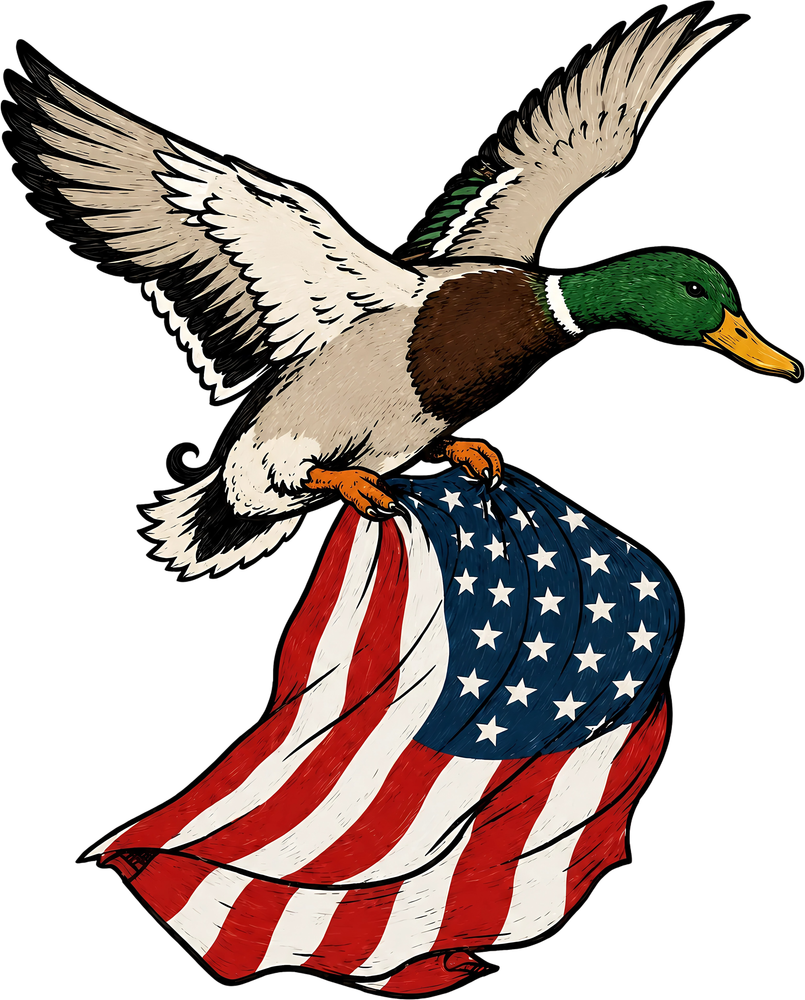 Mallard Duck Carrying USA Flag - Hunting DTF Transfers