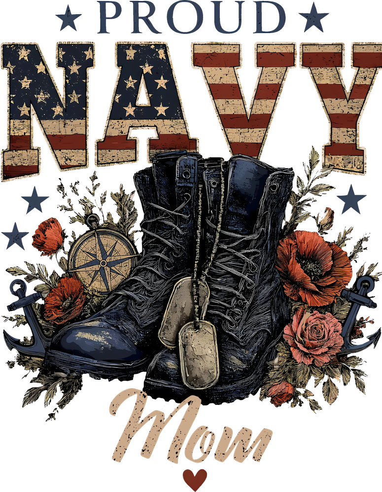 Proud Navy Mom - Navy DTF Transfers
