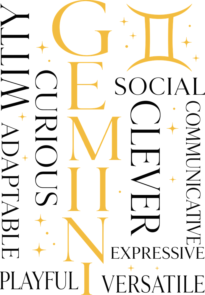 Gemini Qualities, Yellow - Zodiacs & Horoscopes DTF Transfers