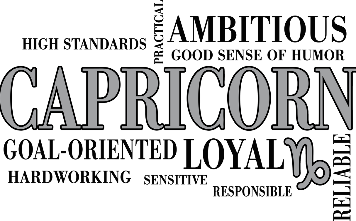 Capricorn Qualities, Gray, Horizontal - Zodiacs & Horoscopes DTF Transfers