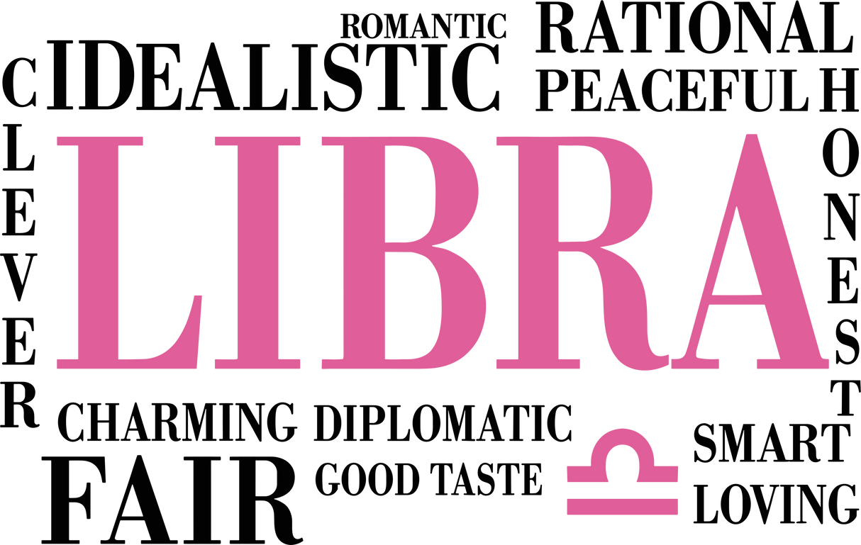 Libra Qualities, Pink, Horizontal - Zodiacs & Horoscopes DTF Transfers
